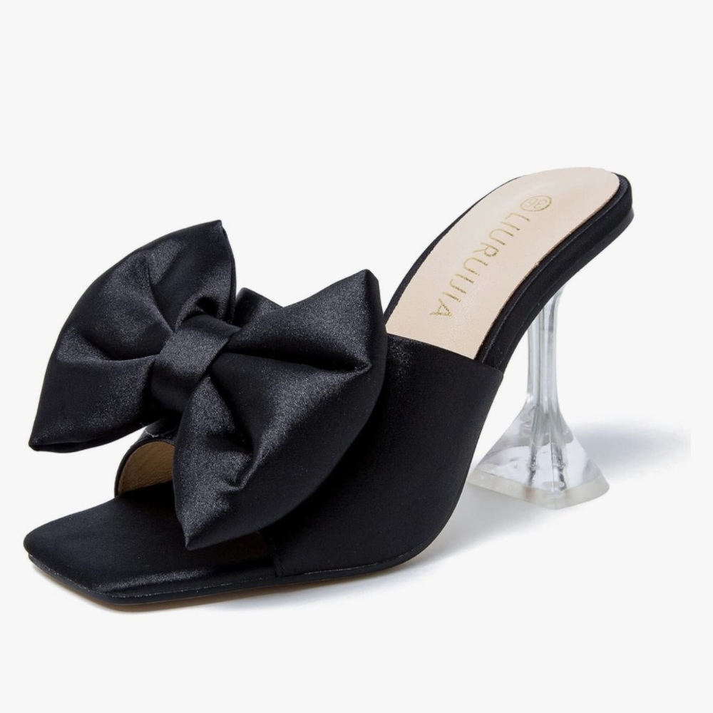 LIURUIJIA Women's Bow High Heels Mules Dress Slip On Sandals